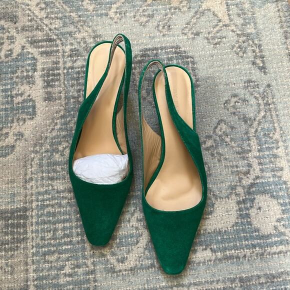 BY FAR Diana Suede Slingback Pumps Size 8 Kelly Green - Picture 6 of 11